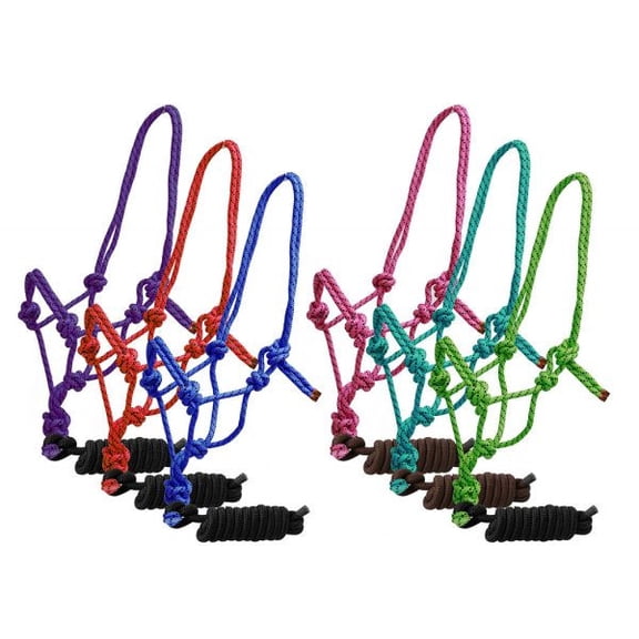 Braided Nylon Cowboy Knot Rope Halter w/ Removable 7 1/2' Lead (Lime)