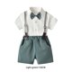thumbnail image 3 of Sonducket Camisa de manga corta con botones para niños, conjunto de pantalones, ropa de fiesta con lazo, pantalones cortos con bolsillos conjuntos de ropa Verde 130cm, 3 of 6