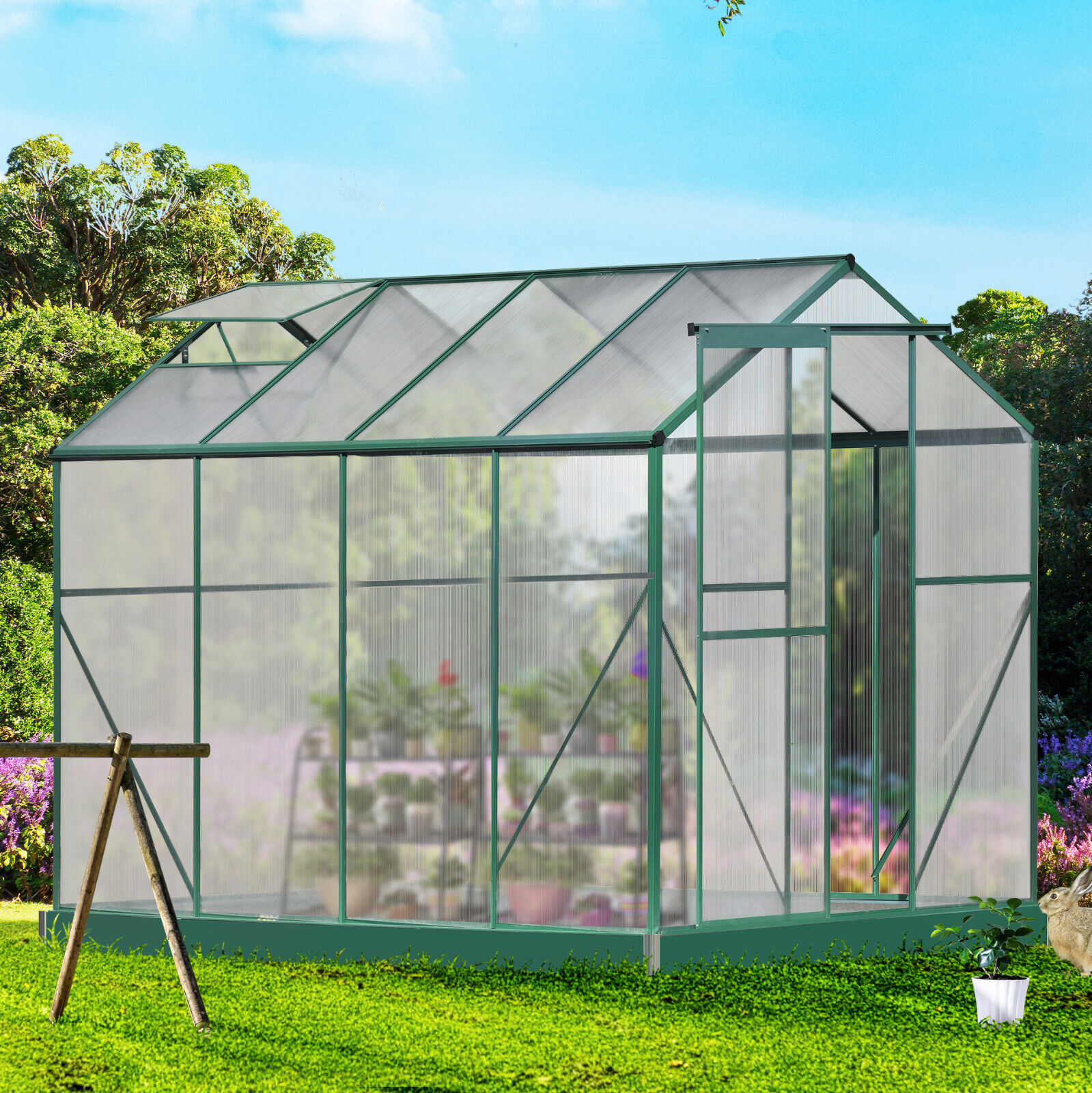LZBEITEM 8'x6' Wallin Greenhouse Polycarbonate Aluminum Plant Patio Grow House Garden Shed Kit