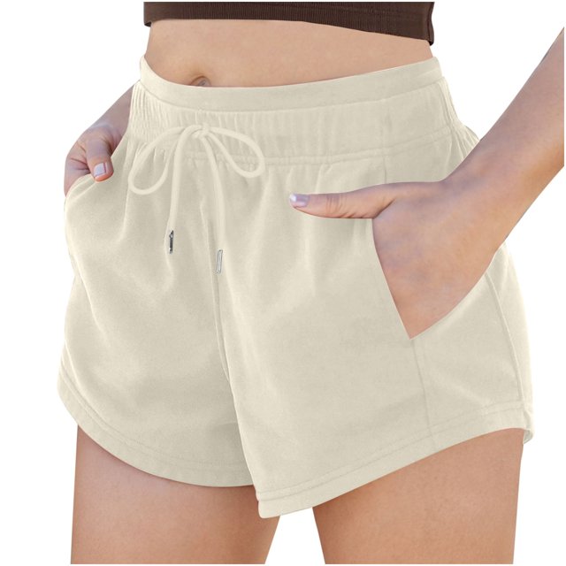 Plebaso Womens Sweat Shorts High Waist Drawstring Lounge Shorts with Pockets Summer Casual Workout Shorts