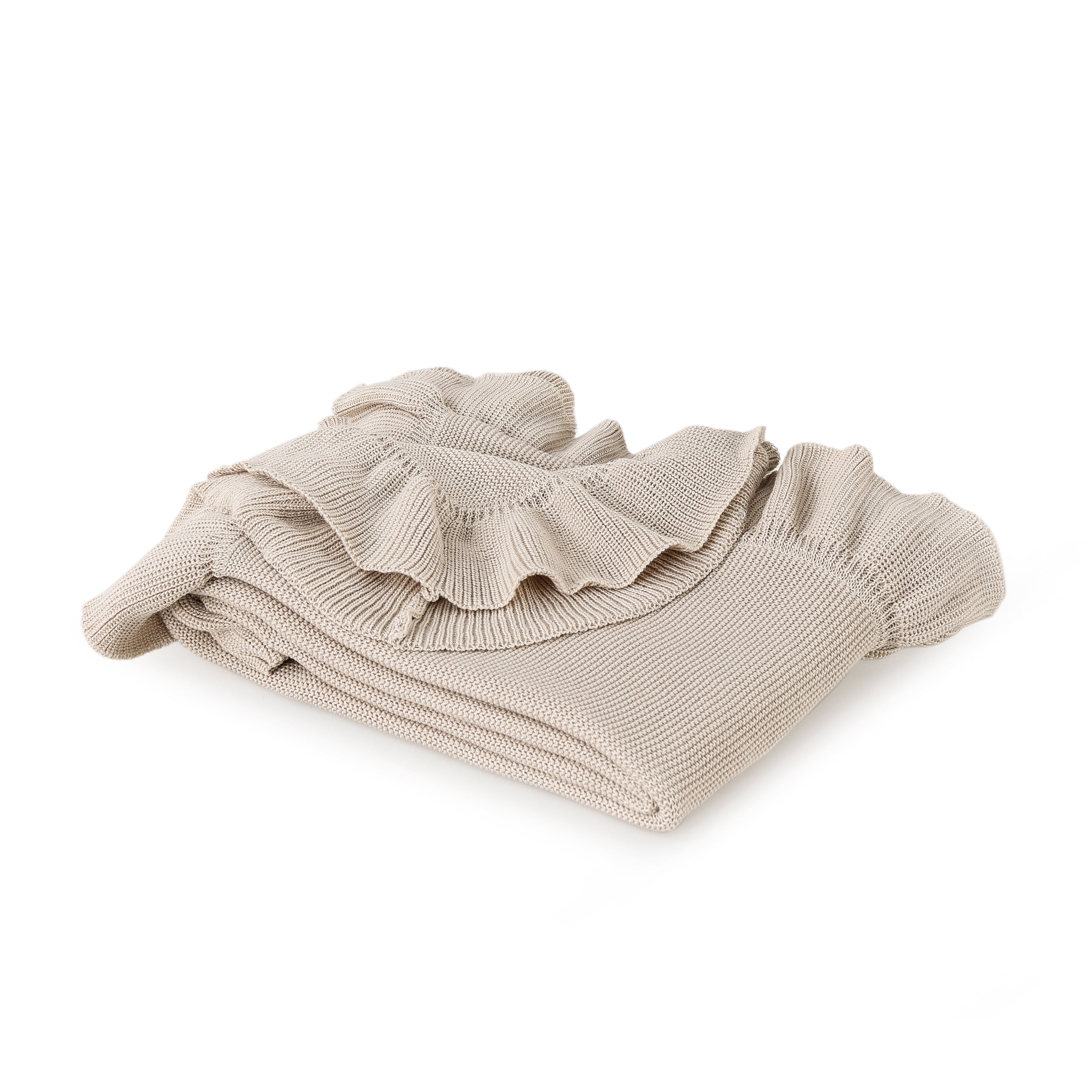 The Pioneer Woman Ruffle Knit Oversized Throw Blanket, Beige, 50 x 72 in