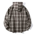 thumbnail image 4 of RYDCOT Men's Retro Lazy Style Hoodie Shirts Casual Drawstring Button Down Plaid Cardigan Jackets Long Sleeve Stylish Hooded Top Fall Winter Brown, 4 of 4