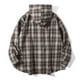 thumbnail image 4 of Blusa de manga larga con capucha para hombre, estilo holgado, a cuadros, con botones y cordón ajustable, de poliéster., 4 of 4