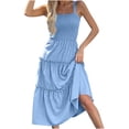 thumbnail image 2 of gljltg Sundress Dresses for Women Summer Sleeveless Square Neck Midi Dress Beach Holiday Loose Solid Color Casual Dresses Flowy Swing Pleated Suspender Dress, 2 of 7