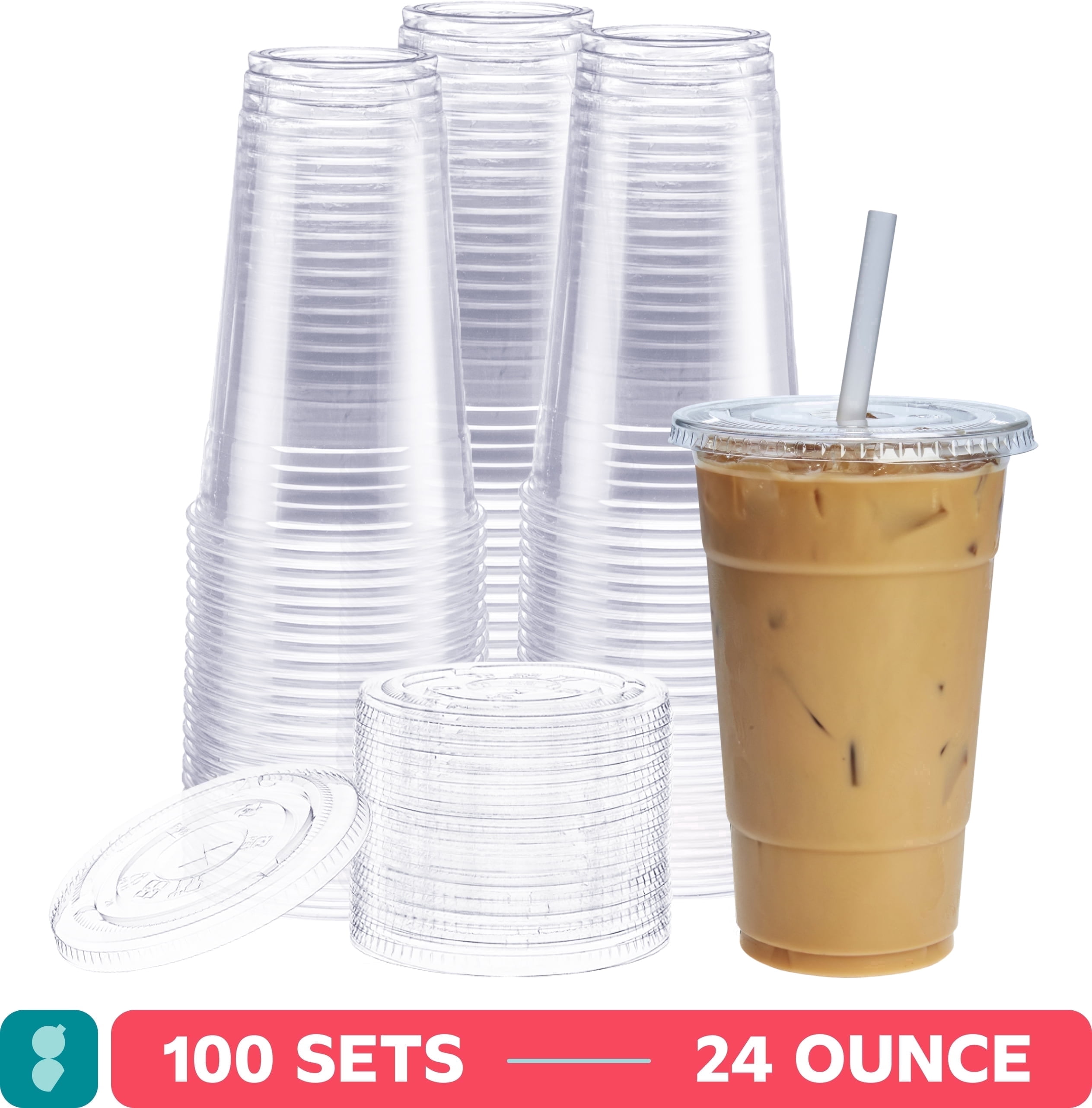 GUSTO 24 oz Clear Plastic Cups, Disposable Drinking Cups for Iced Coffee,  100 Count