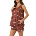 thumbnail image 4 of INSPIRE CHIC Women's Pajama Sets Striped Round Neck Sleeveless Tank Top with Shorts 2 Piece Sleepwear 3XL Burgundy, 4 of 6