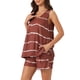 thumbnail image 4 of Conjuntos de pijama para mujer INSPIRE CHIC, camiseta sin mangas de cuello redondo a rayas con pantalones cortos, ropa de dormir de 2 piezas, XS Burdeos, 4 of 6