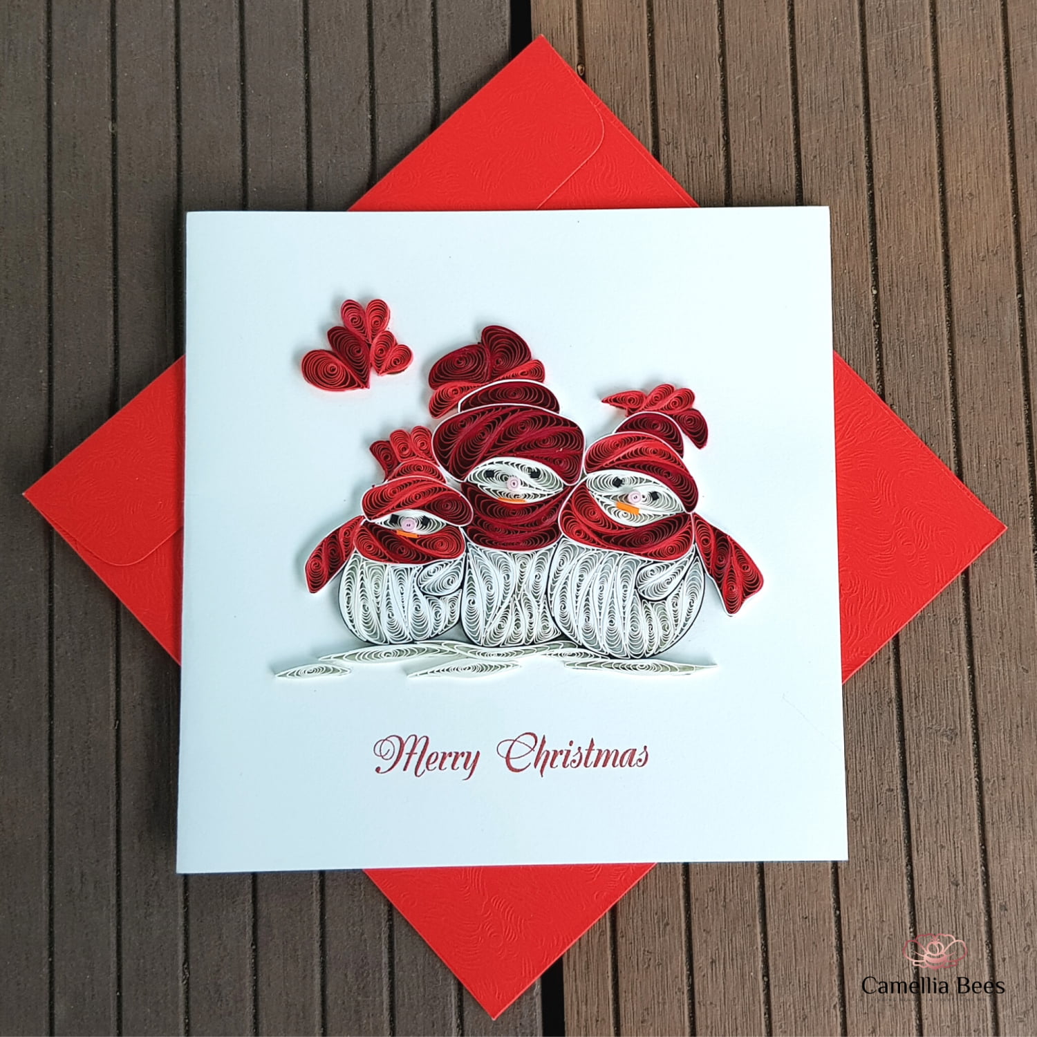Red Xmas Blank Inside suitable for Framing Christmas Cards Assortment Set of 3 cards-1 of each design Handmade Quilling Art 3D Holiday Greeting Cards with Envelopes 6x6. 