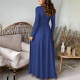 thumbnail image 7 of LYEAA Dresses for Women Party Elegant Long Sleeve V Neck Maxi Dress Flowy Dress Slit Solid Color High Elastic Waist Evening Gown Cocktail Dress Fashion Holiday Club Dress Ruched Modest Dress Blue L, 7 of 7