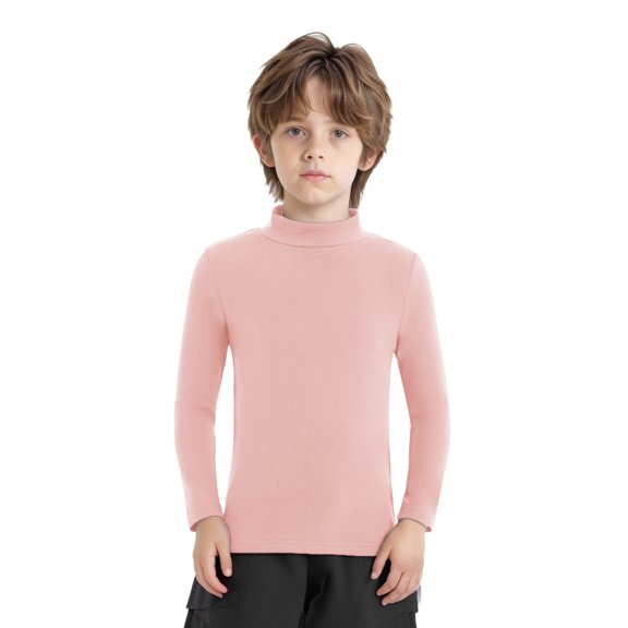 Zaldita Kids Boys Thermal Long Sleeve Turtle Mock Neck Solid Color T-Shirts Fall Winter Warm Undershirts Pink 7-8