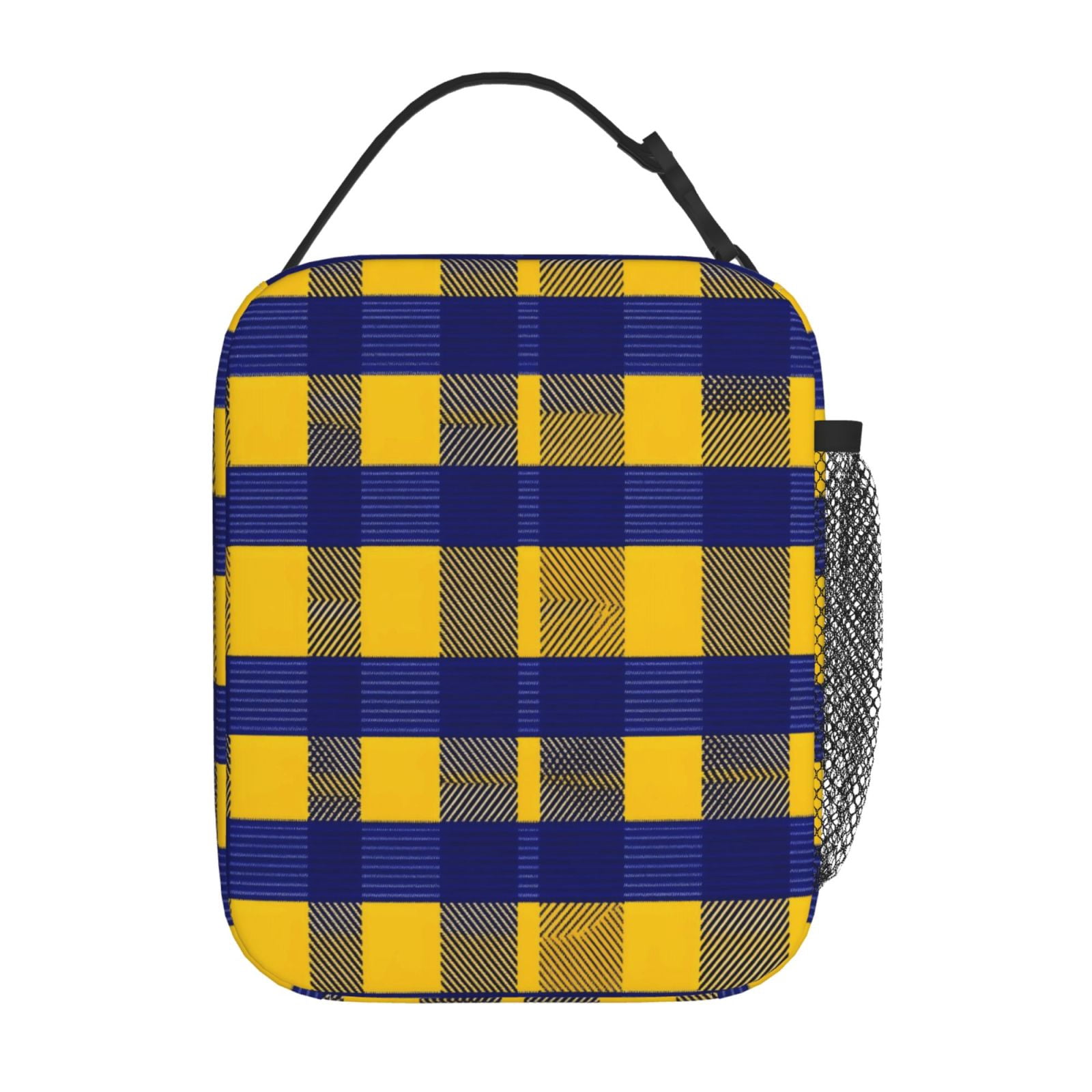 Lunch Bag For Women Men Insulated Portable Lunch Box Bento Box Office Picnic Travel Cooler Bag Buffalo Plaid Check Yellow Royal Blue