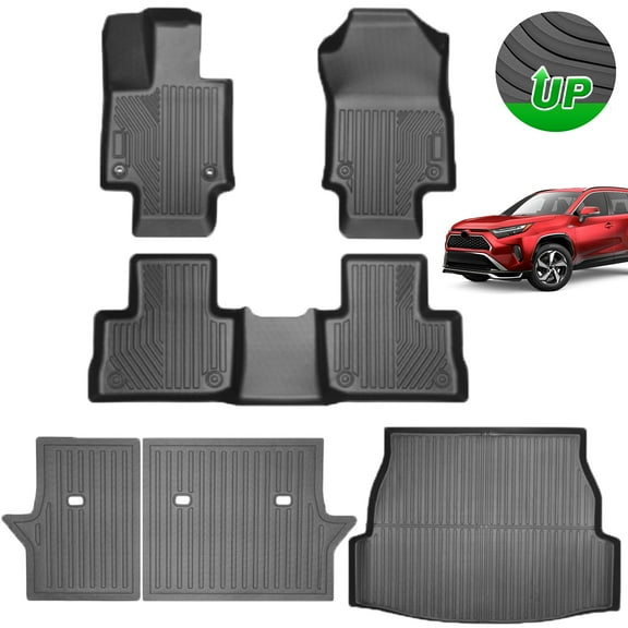 Canvcle Floor Mats for Toyota RAV4 2019-2025, Cargo Mat Backrest Mat for RAV4, All Weather 2 Row Floor Liners & Trunk Mat Accessories Set Black