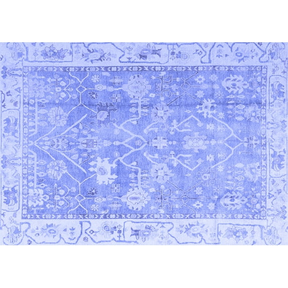 Ahgly Company Machine Washable Indoor Rectangle Oriental Blue Traditional Area Rugs, 6' x 9'