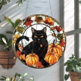 thumbnail image 3 of Acrylic Window Hanging, Black Cat with Pumpkins - 2D Stained Glass Style for Halloween Decor, 3 of 3