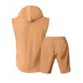 thumbnail image 6 of Men's Summer Casual Linen Cotton Hooded Sleeveless Shirt Shorts 2 Piece Set Loose Fit Solid Color Outfits for Beach Vacation Golf Streetwear Loungewear Modern Fashion Essential, 6 of 9