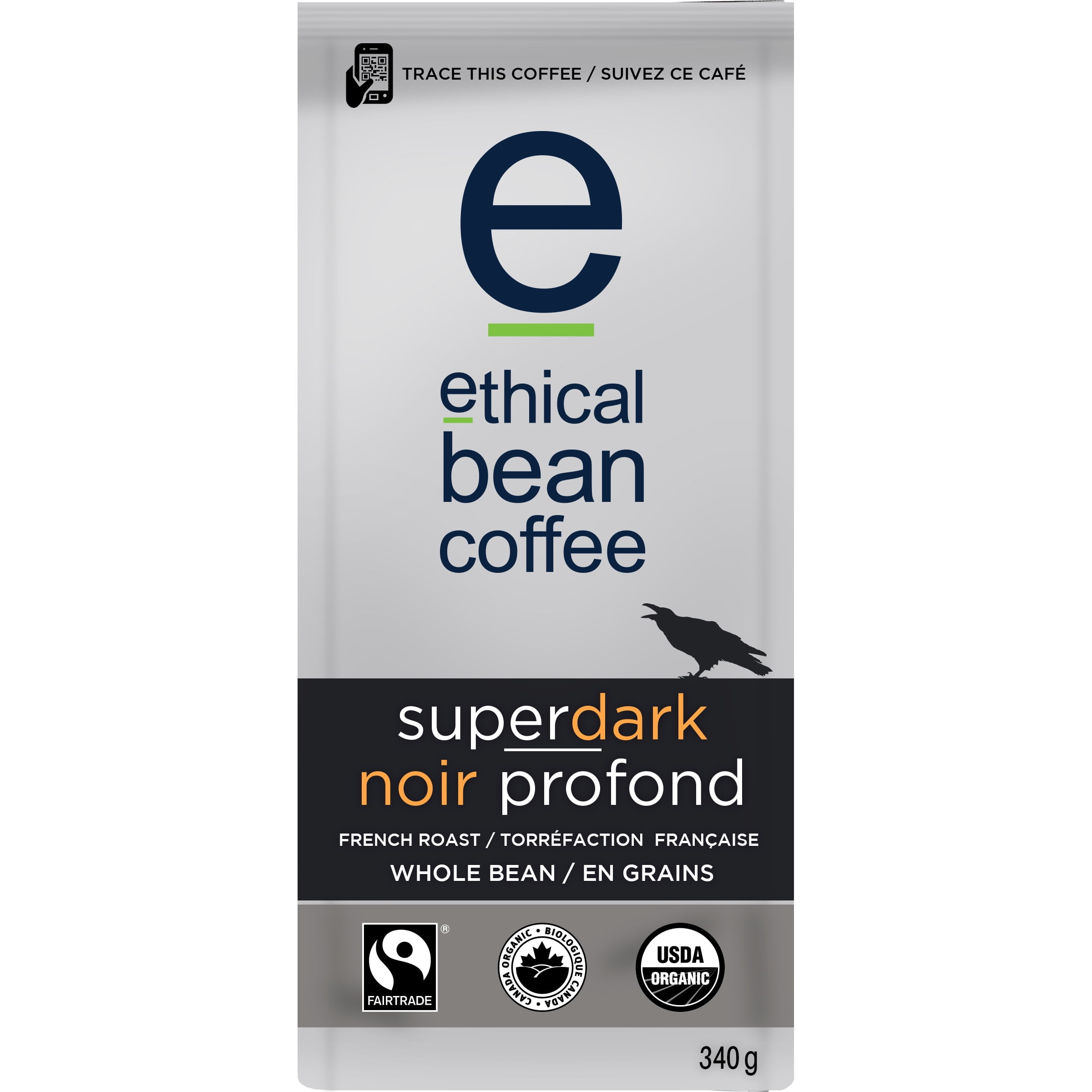 Ethical Bean Fairtrade Organic Coffee, Superdark French Roast, Whole Bean Coffee