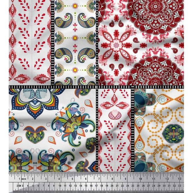 Soimoi Polyester Crepe Fabric Mandala & Paisley Patchwork Print Fabric by Yard 52 Inch Wide