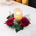 thumbnail image 5 of Pillar Candle Rings Wreath Small Wreath Pillar Candle Holder Floral Wreaths Artificial Floral for Farmhouse Tabletop Wedding , Red, 5 of 7