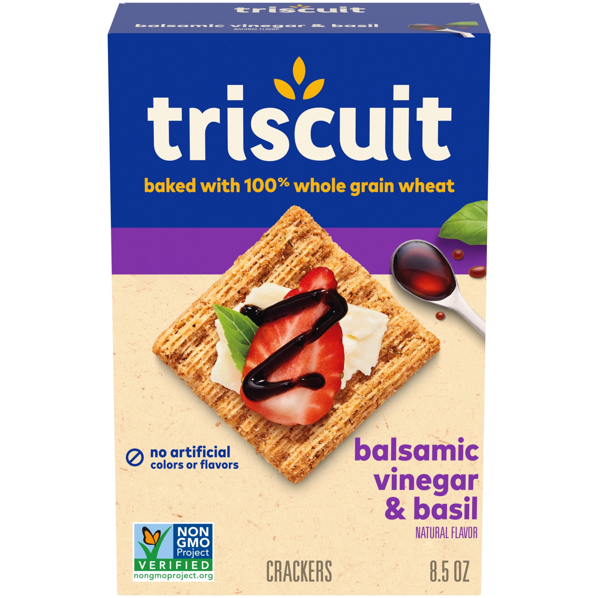 Triscuit Balsamic Vinegar & Basil Whole Grain Wheat Crackers, Lunch Snacks, Snack Crackers, 8.5 oz