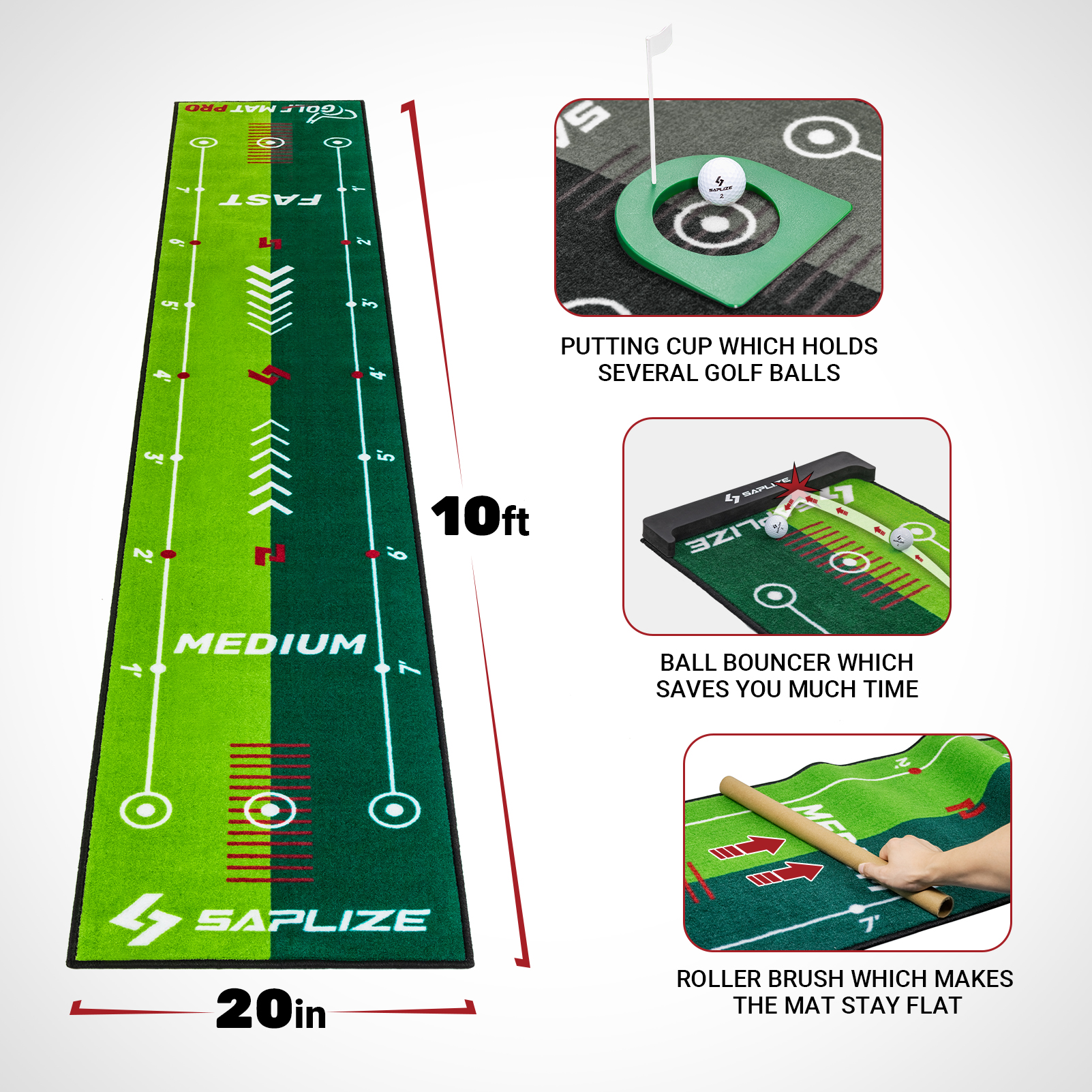 SAPLIZE Golf Putting Mat 20 In X 10 Ft with Mirror photo 2