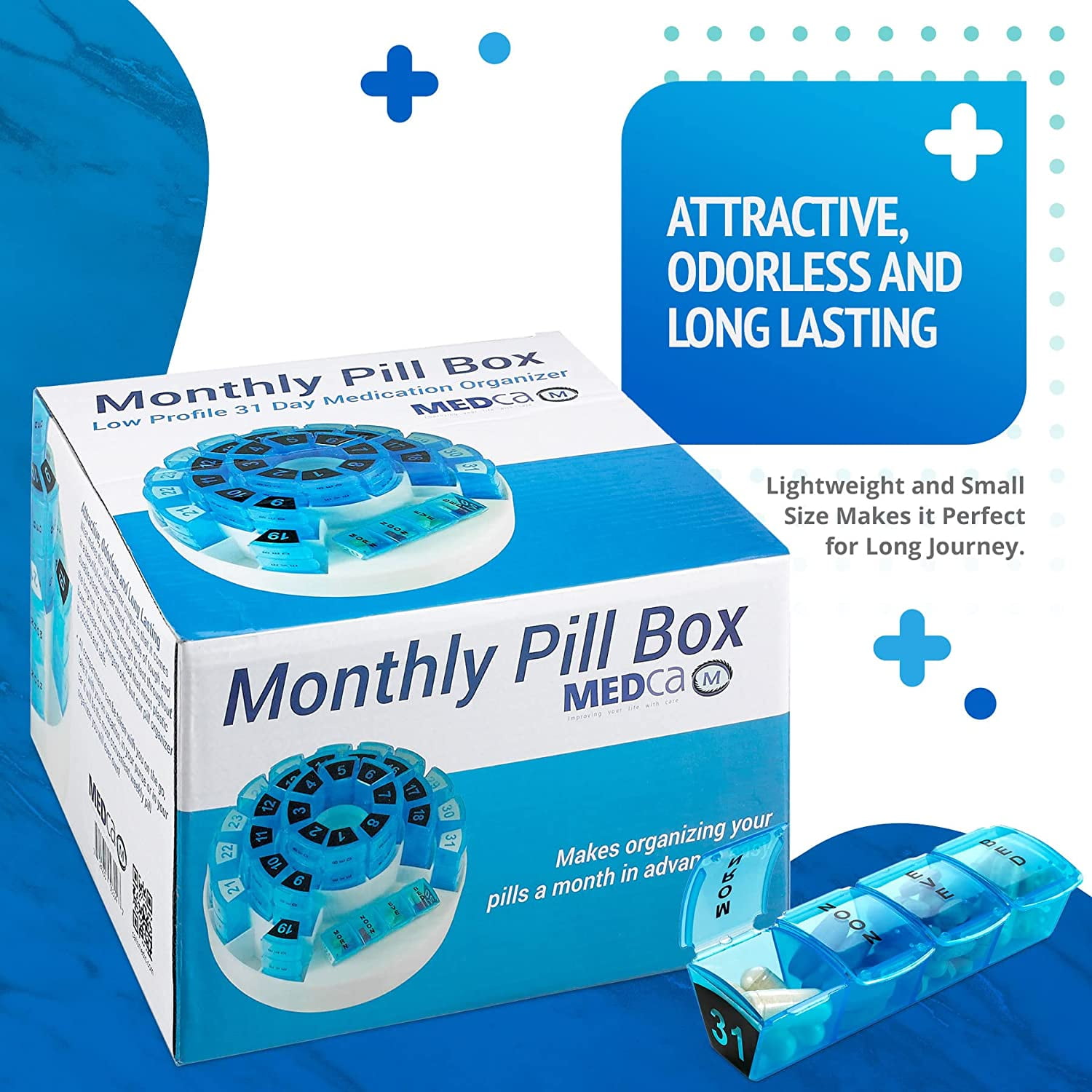 MEDca Monthly Pill Organizer – 31-Day BPA-Free Rotating Pill Dispenser