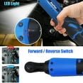 thumbnail image 6 of 3/8 Inch Cordless Ratchet Wrench with 2x 1500mAh Li-ion Battery, 7x Impact sockets, 30 Ft-lbs Torque, LED Light, Forward / Reverse Switch, 230RPM, Lightweight Electric Ratchet Wrench, 6 of 7