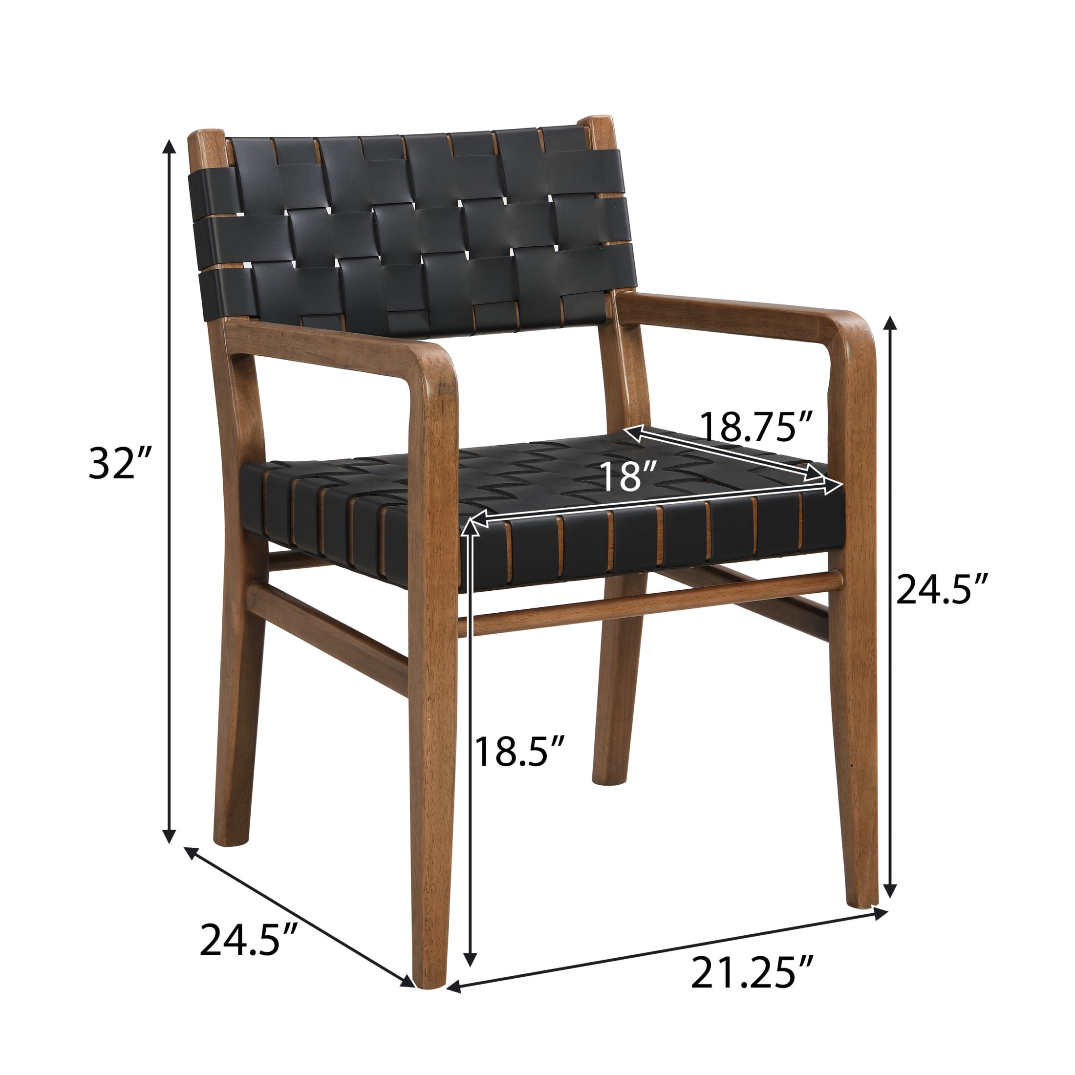 Modern Dining Chairs with Rubberwood Frame and PU Leather Upholstery, Walnut+Black, Set of 2
