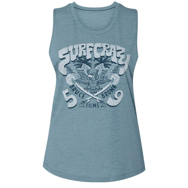 Bruce Brown Films Surf Crazy Steel T-Shirt Sans Manches Col Rond pour Femmes m