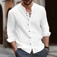 thumbnail image 2 of Honeeladyy Men's Cotton Linen Shirts Business Button Down Shirts Golf Shirts Men Long Sleeve Dress Shirts Fall Shirt #Kd-White-XXL, 2 of 6