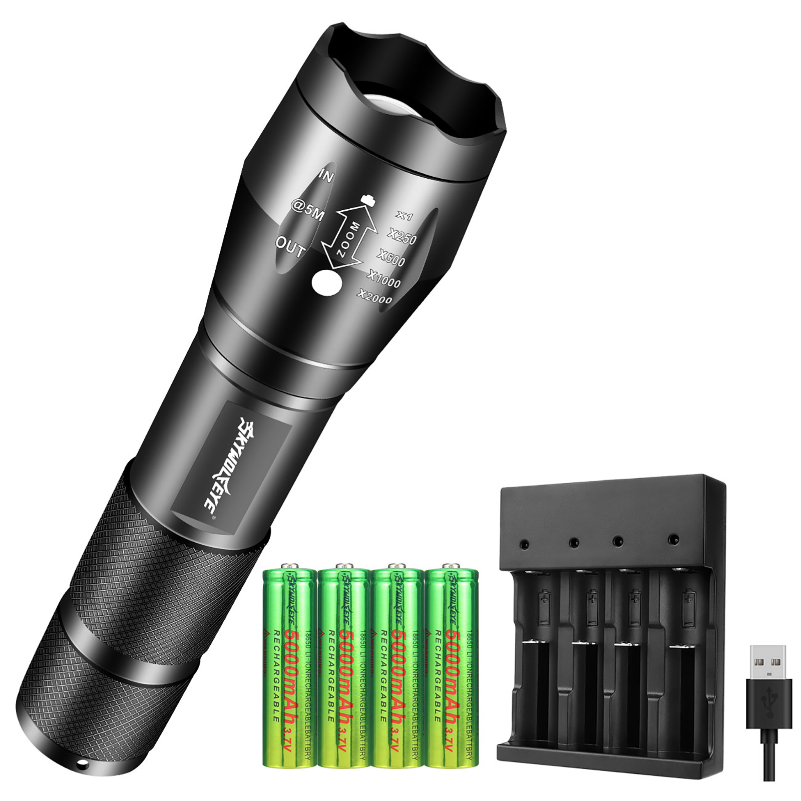 Skywolfeye Small Led Rechargeable Flashlight 2000LM with Batteries 3.7V
