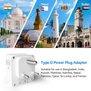 Unidapt US to India Plug Adapter, Type D Travel Adapter with 3 American Outlets, 3 USB Ports, 1 USB-C 20W PD Fast Charger – for India, Bangladesh, Maldives, Nepal, Pakistan