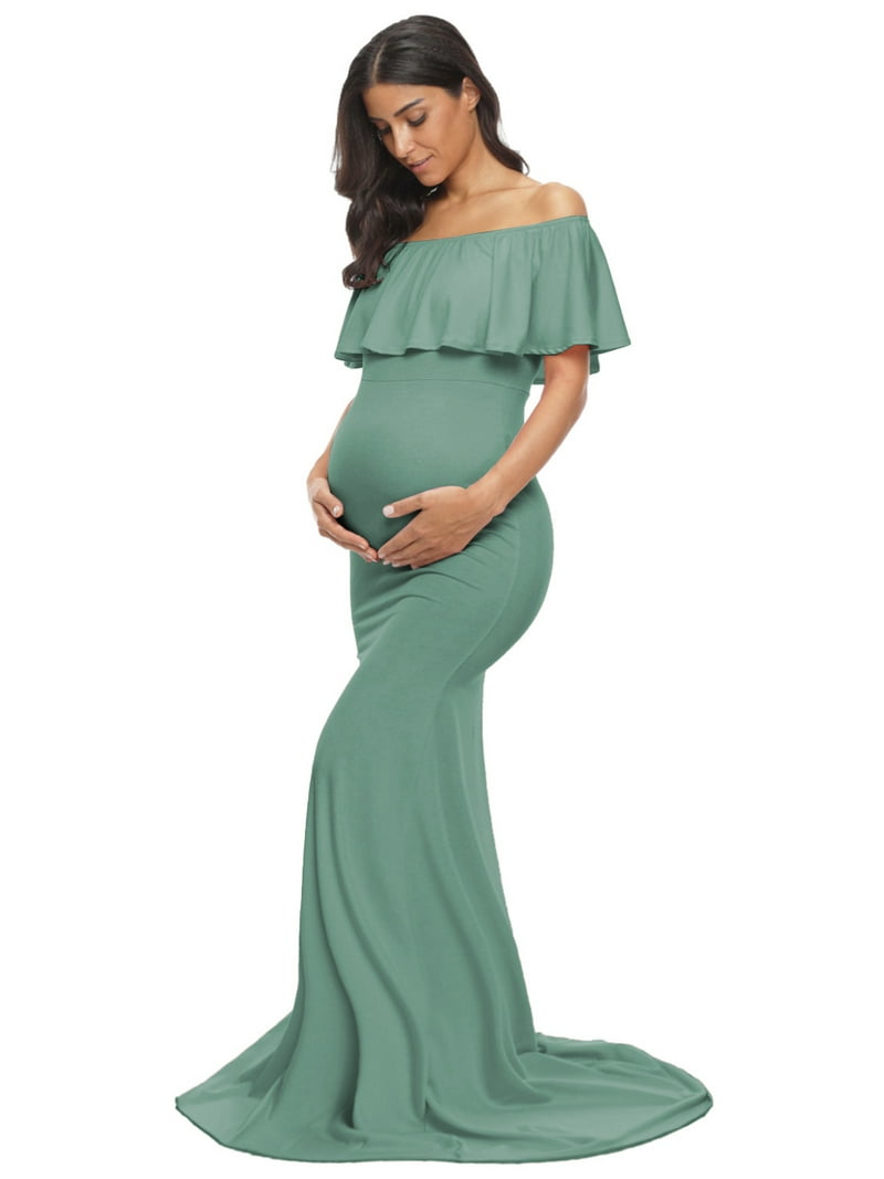 sage green maternity dress Flutter Bell Sleeve Empire Long sleeves add a touch of sophistication Divine Timing | Bottle Green