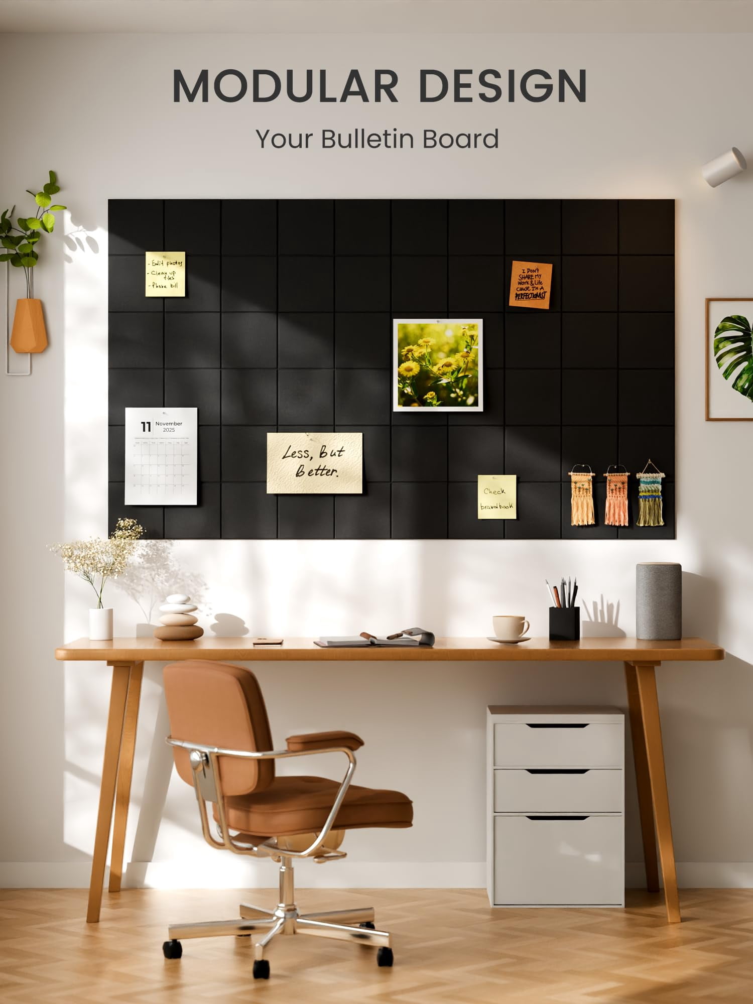 Large Felt Bulletin Board  48" X 36" Cork Alternative 12-pack Wall Tiles With 4-compartment Design 30 Push Pins 70 Adhesive Tabs Ideal For Office & Home Decor Black