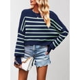 thumbnail image 5 of Women'S Oversized Batwing Sweaters Fall Outfits Trendy Crewneck Knit Side Slit Fashion Pullover Tops Blue & Green S, 5 of 7