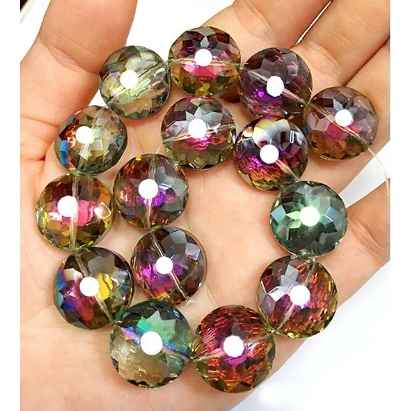 U8MO 18mm Faceted Red green Crystal Quartz Coin Loose Beads 10pcs