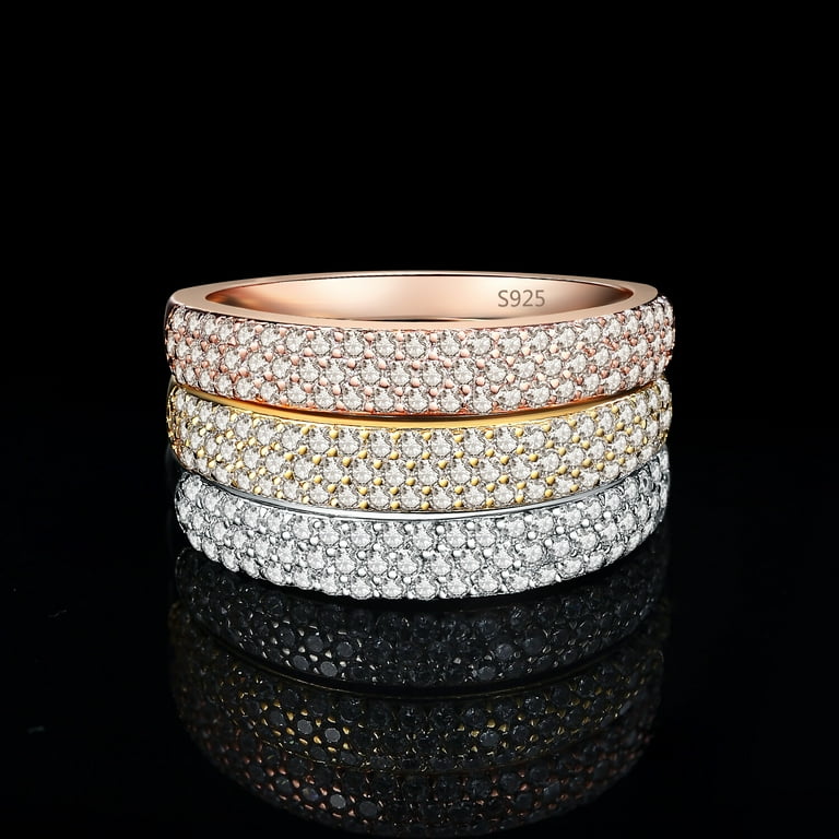 Rose Gold Cubic Zirconia 5 Band Ring Stack, Jewelery