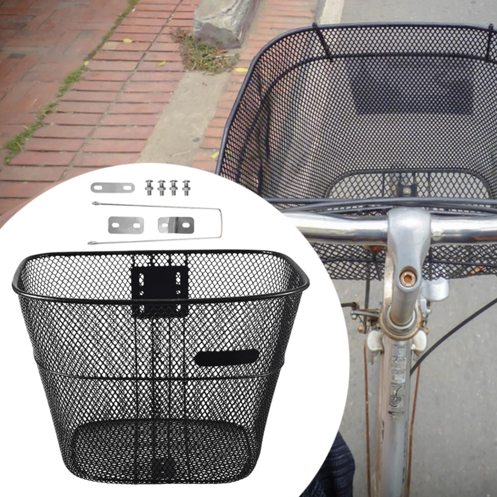 lacooooppia Bike Front Basket Metal Wire Cycling Accessory Black Universal Heavy Duty Basket Cargo Basket for Mountain Road Bikes M with Long Brace
