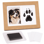 Paw Print Kit for Dogs, Cat or Dog Paw Print Kit, Pet Memorial Wooden Picture Frame for Personalized Gifts with Clean Touch Inkless Pad, Natural Wood