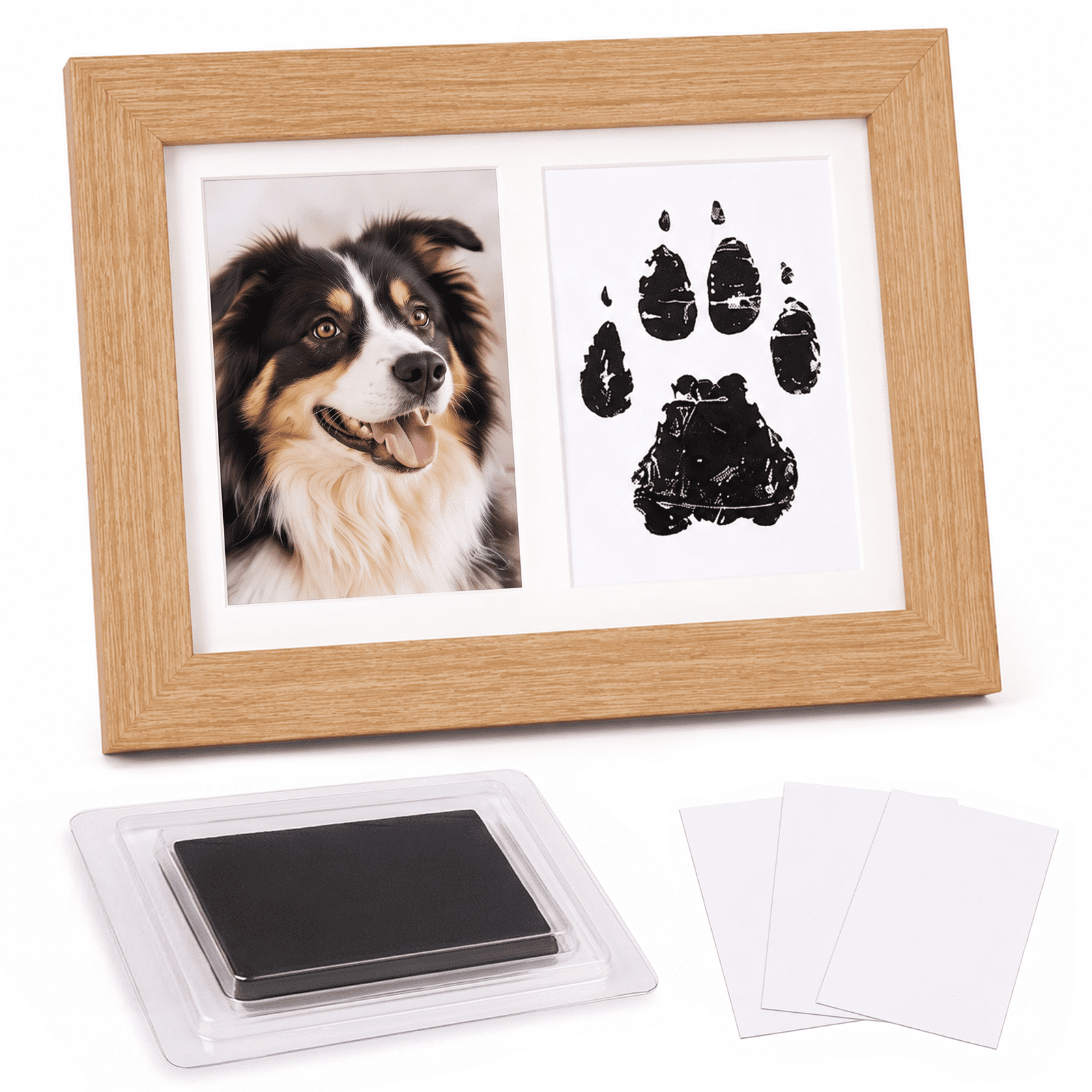 Paw Print Kit for Dogs, Cat or Dog Paw Print Kit, Pet Memorial Wooden Picture Frame for Personalized Gifts with Clean Touch Inkless Pad, Natural Wood
