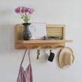 thumbnail image 4 of 2 Pcs No-Drill Rattan Wall Shelves - Natural Wood Rattan Wall Shelf,Self-Adhesive Floating Shelf with 4 Hooks for Entryway, Kitchen, Bedroom (Holds Plants, Keys, Coats, Bags), 4 of 5