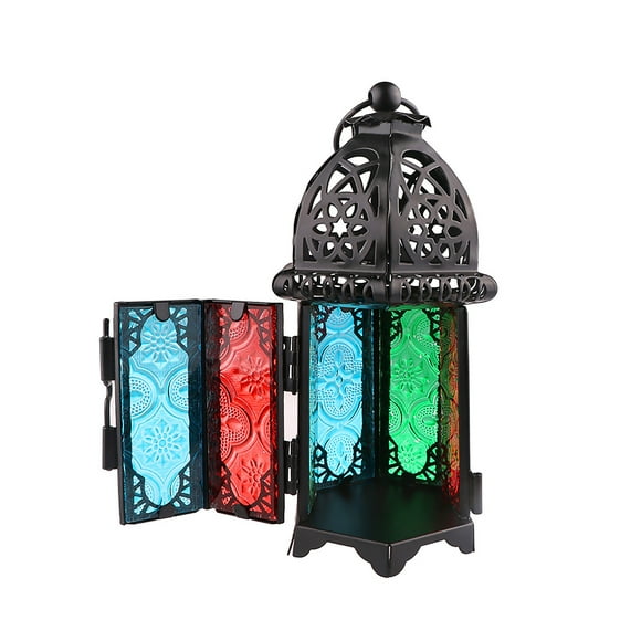 Candelero Marroquí Retro Vintage A Prueba De Viento, Candelabro De Cristal De Color Y Hierro, Farol Para Navidad, Boda, Patty Vogacara HA025900-01