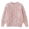 thumbnail image 2 of WUANDIXFA Toddler Girl Cable Knit Sweater Fashion Girls' Thick Fall Winter Sweater Pullover Bow Base Knitted Sweater Top Sweater Pullover Tops,Pink,1-2 Years, 2 of 4