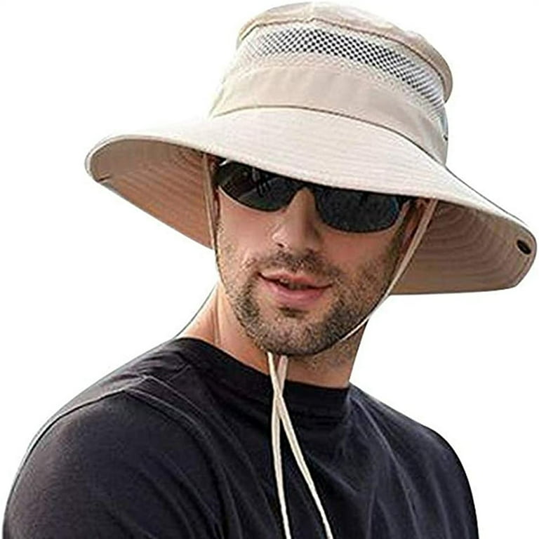 FOCUSNORM Mens UV Protection Wide Brim Sun Hats Cooling Mesh Cap Foldable  Travel Outdoor Fishing Hat 