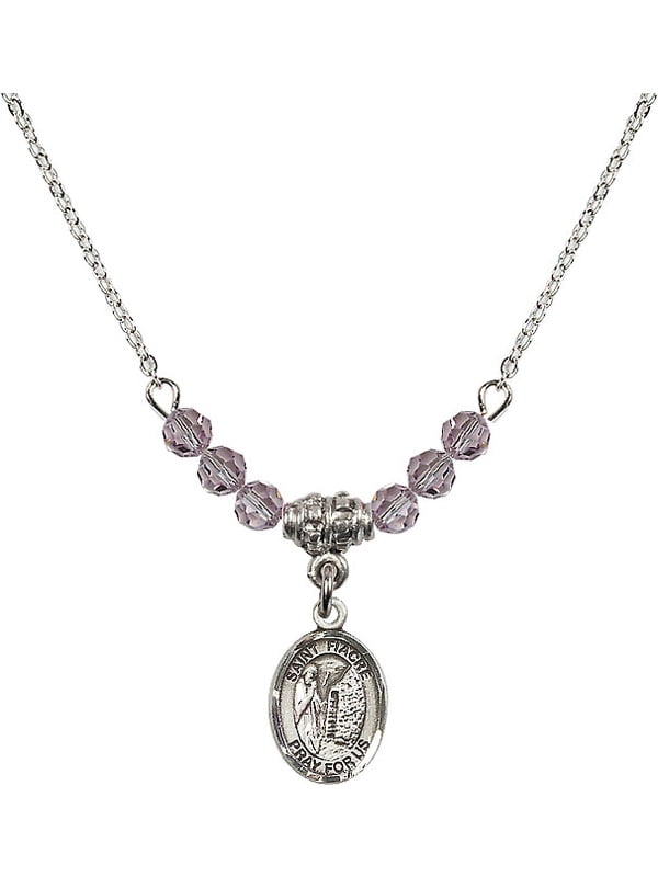 Bonyak Jewelry 18 Inch Rhodium Plated Necklace w/ 4mm Light Purple February Birth Month Stone Beads and Saint Fiacre Charm Bonyak Jewelry 18 Inch Rhodium Plated Necklace w/ 4mm Light Purple February Birth Month Stone Beads and Saint Fiacre Charm