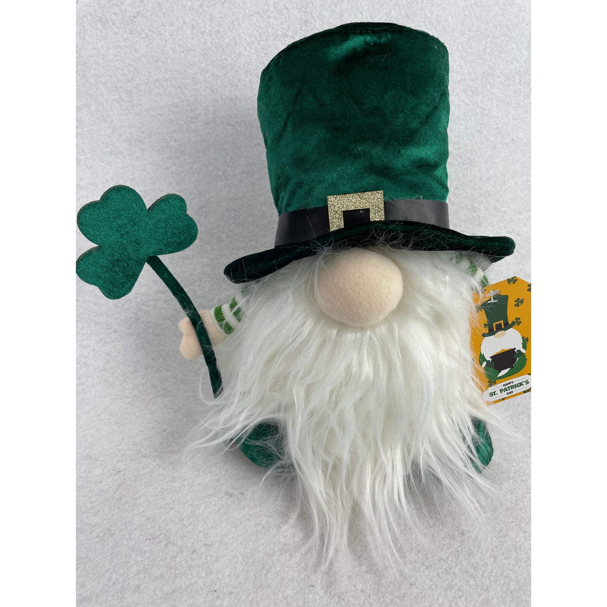 Saint Patrick’s Day Plush Munchkin Gnome Holding a Shamrock