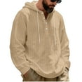 thumbnail image 5 of Horkkom Linen Shirts for Men Long Sleeve Solid Color Button Down Shirt Summer Casual Loose Shirts with Hood Drawstring L, 5 of 8