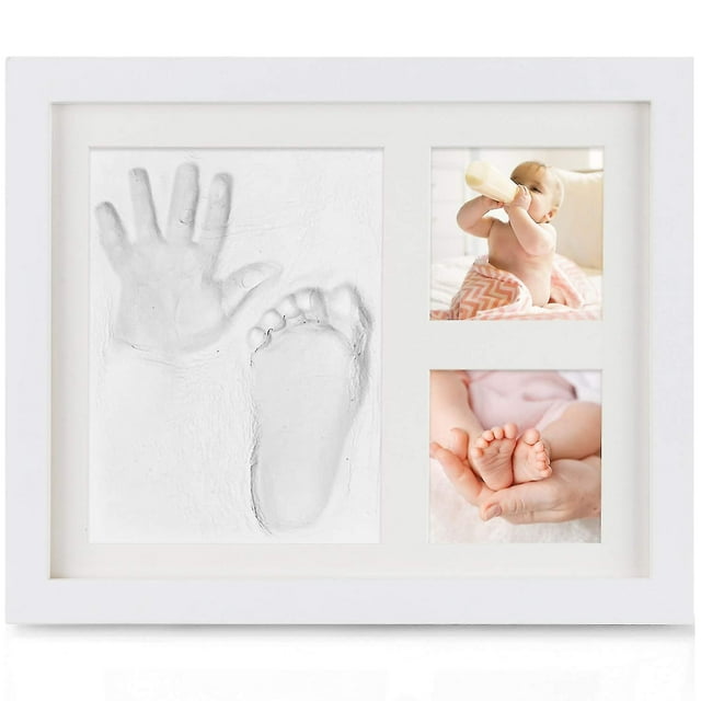 Baby Handprint And Footprint, Baby Wooden Picture Frame With Plaster Cast, Hand And Foot Plaster Cas