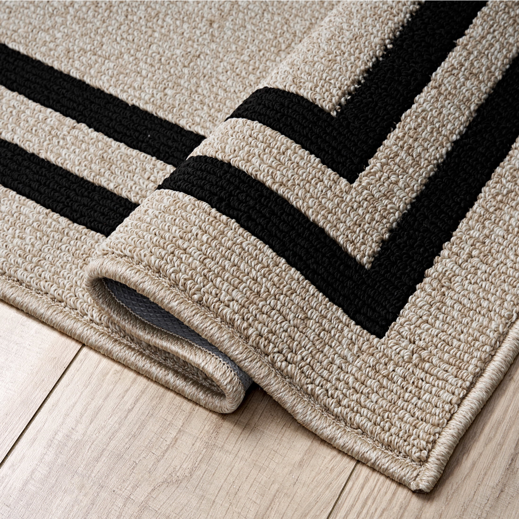 Washable Skid-Resistant Runner Rug, Border, Natural Twist and Black, 26" x 45" and 26" x 60" 2-Piece Set