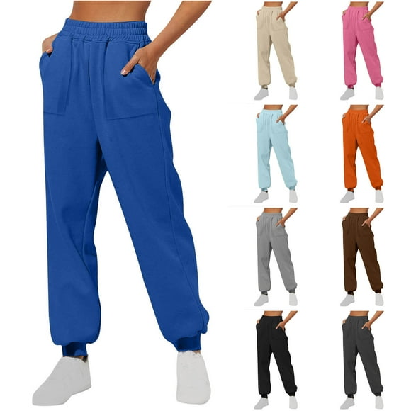 JURANMO Womens Fashion Athletic Pants Solid Color Baggy Sweatpants Casual Lightweight Elastic Ankle Jogging Pants with Pockets Deals of the Day Dark Gray S