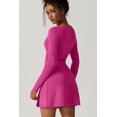 thumbnail image 2 of Womens Square Neck Bodice Dress Long Sleeve Side Slit Flare Mini Dresses, 2 of 6